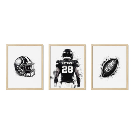 Monochrome Football Wall Art Set – Custom Jersey