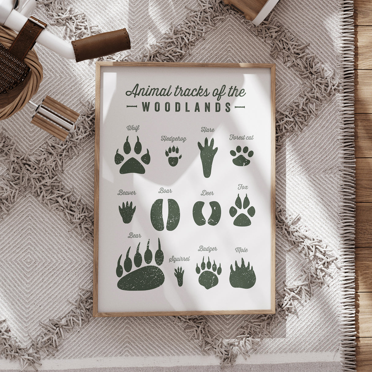 Woodlands Animal Tracks Wall Art – Nature-Inspired Print for Kids