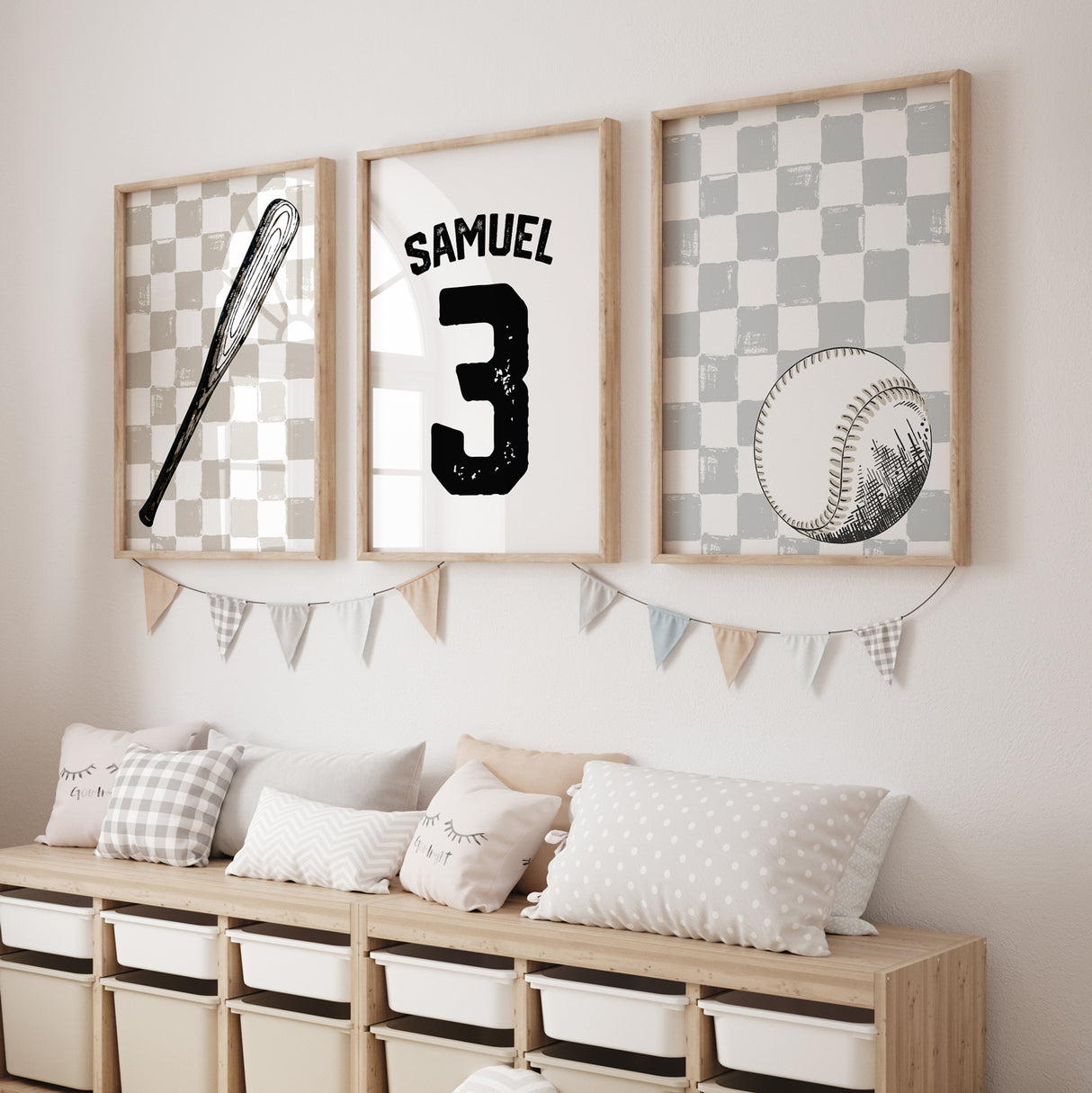 Baseball Oatmeal & Light Gray - Set of 3 Posters