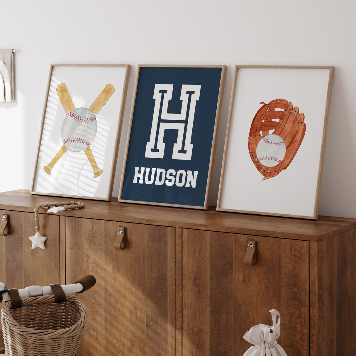 Personalized Baseball Navy - Set of 3 Posters