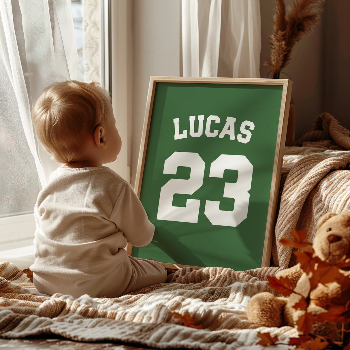 Personalized Sports Name and Number Nursery Wall Art – Green Design