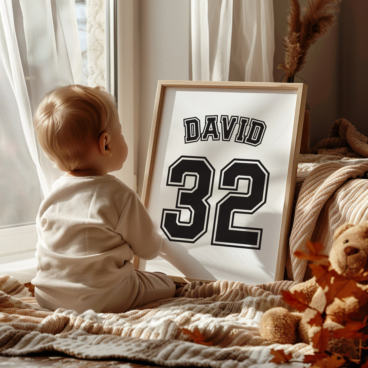 Personalized Sports Name and Number Nursery Wall Art – Classic Black Design