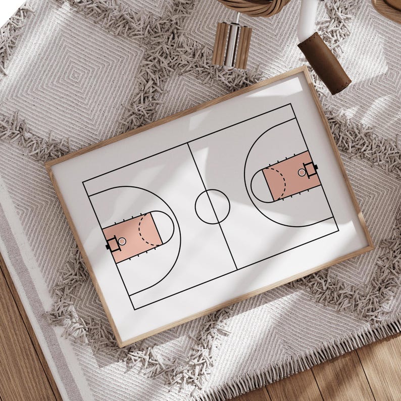 Basketball Court Wall Art – Modern Design with Pink Accents