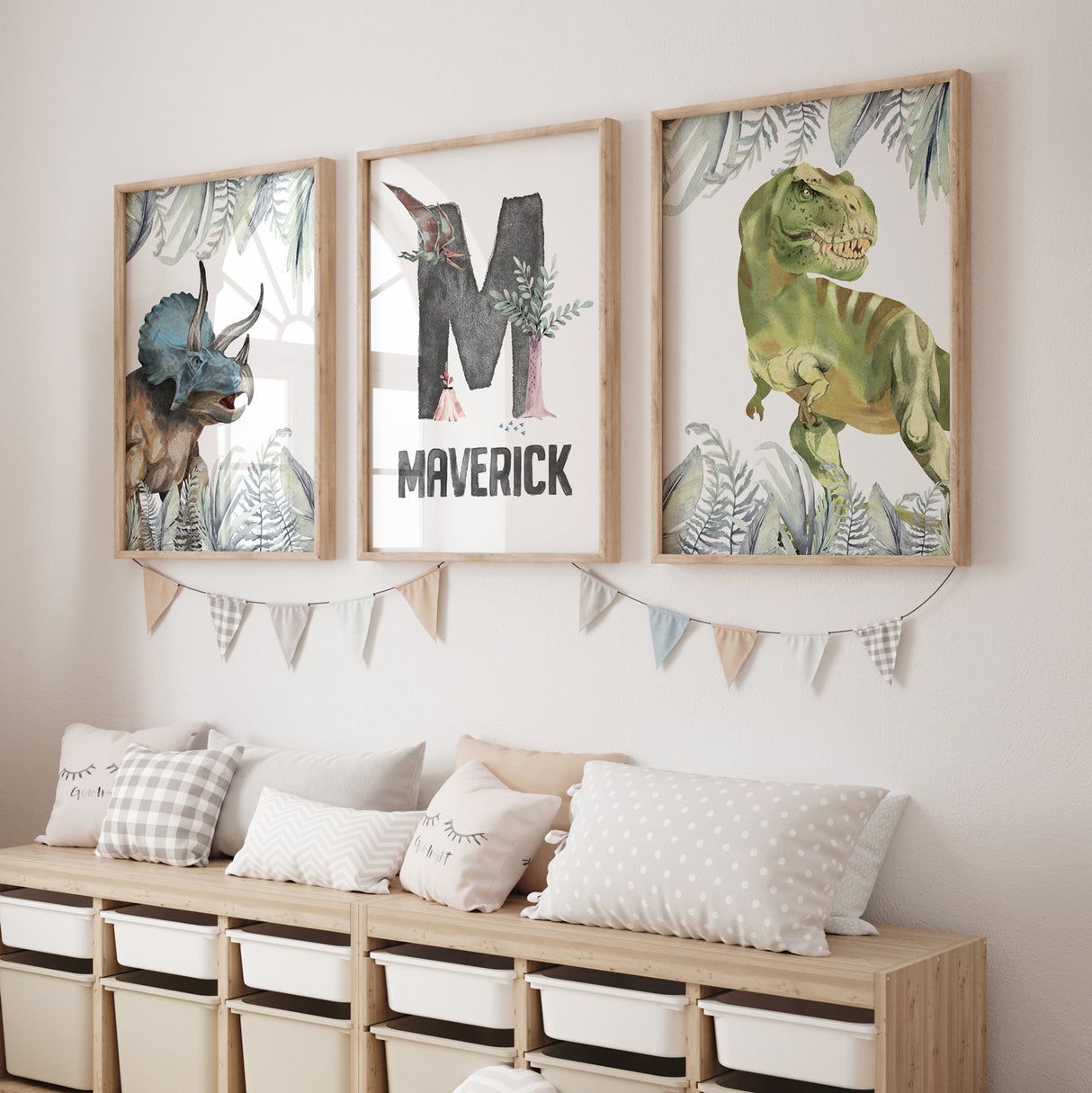 Triceratops & T-Rex Watercolor - Set of 3 Posters