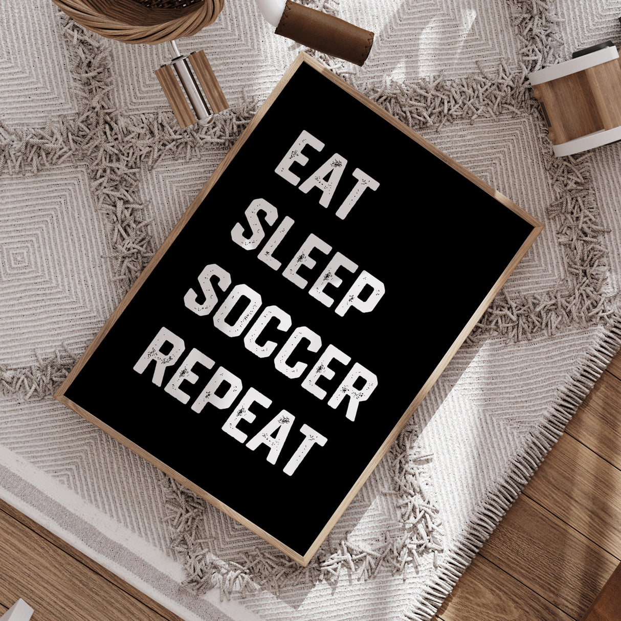 Eat Sleep Soccer Repeat Nursery Wall Art – Bold Black Design