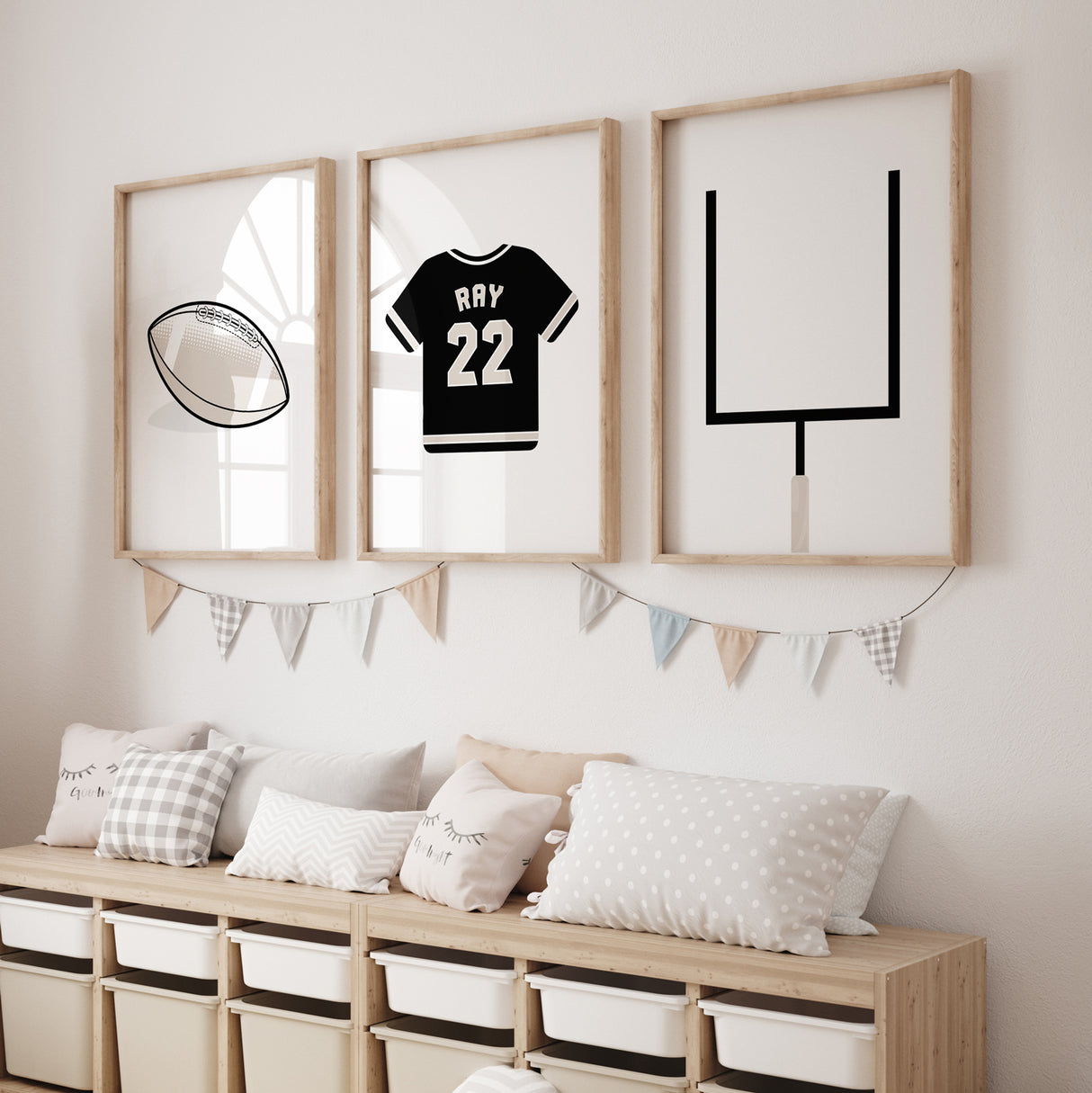 Football Oatmeal & Black  - Set of 3 Posters