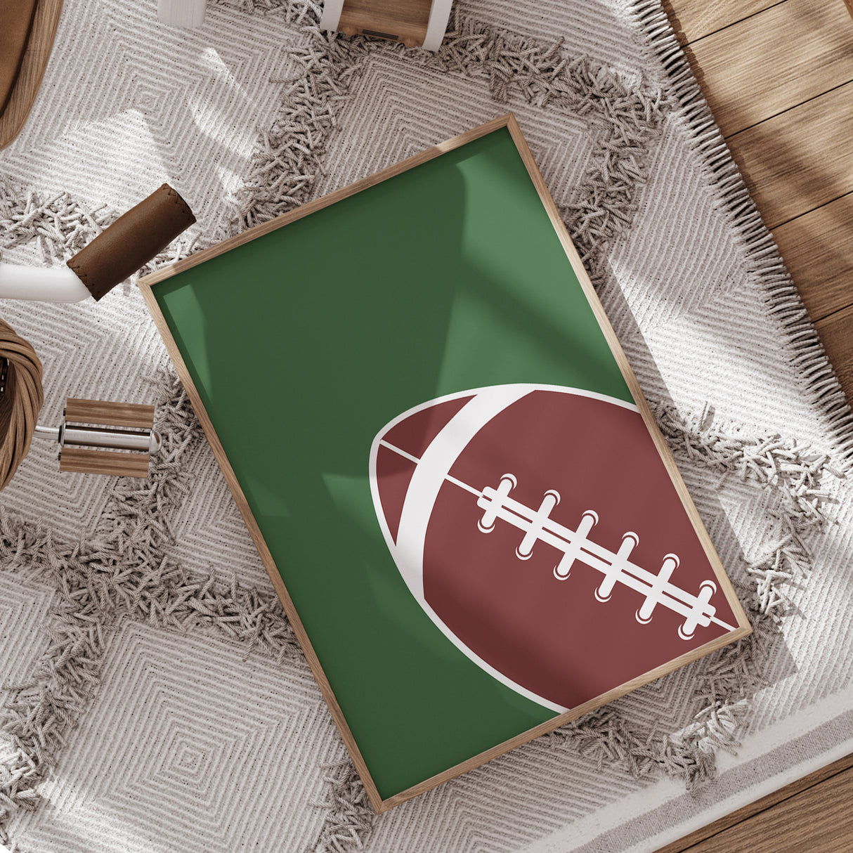 Football Wall Art – Rust Football on Green Background