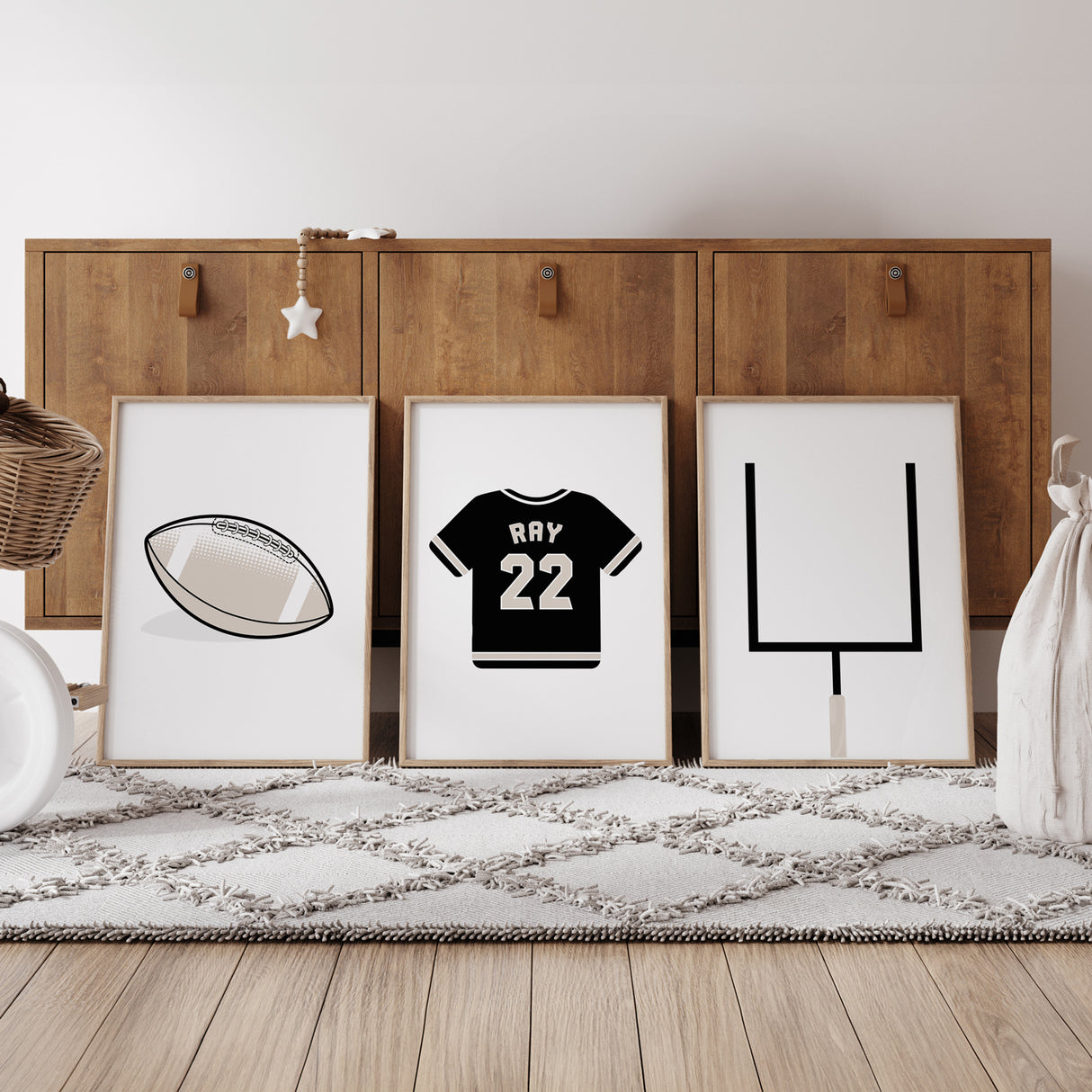 Football Oatmeal & Black  - Set of 3 Posters