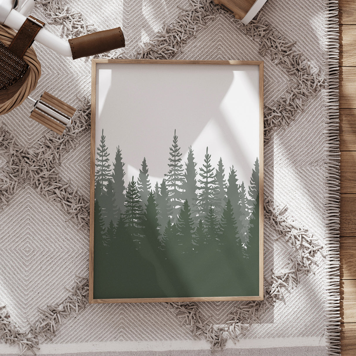 Woodland Forest Wall Art – Shades of Green Pine Trees