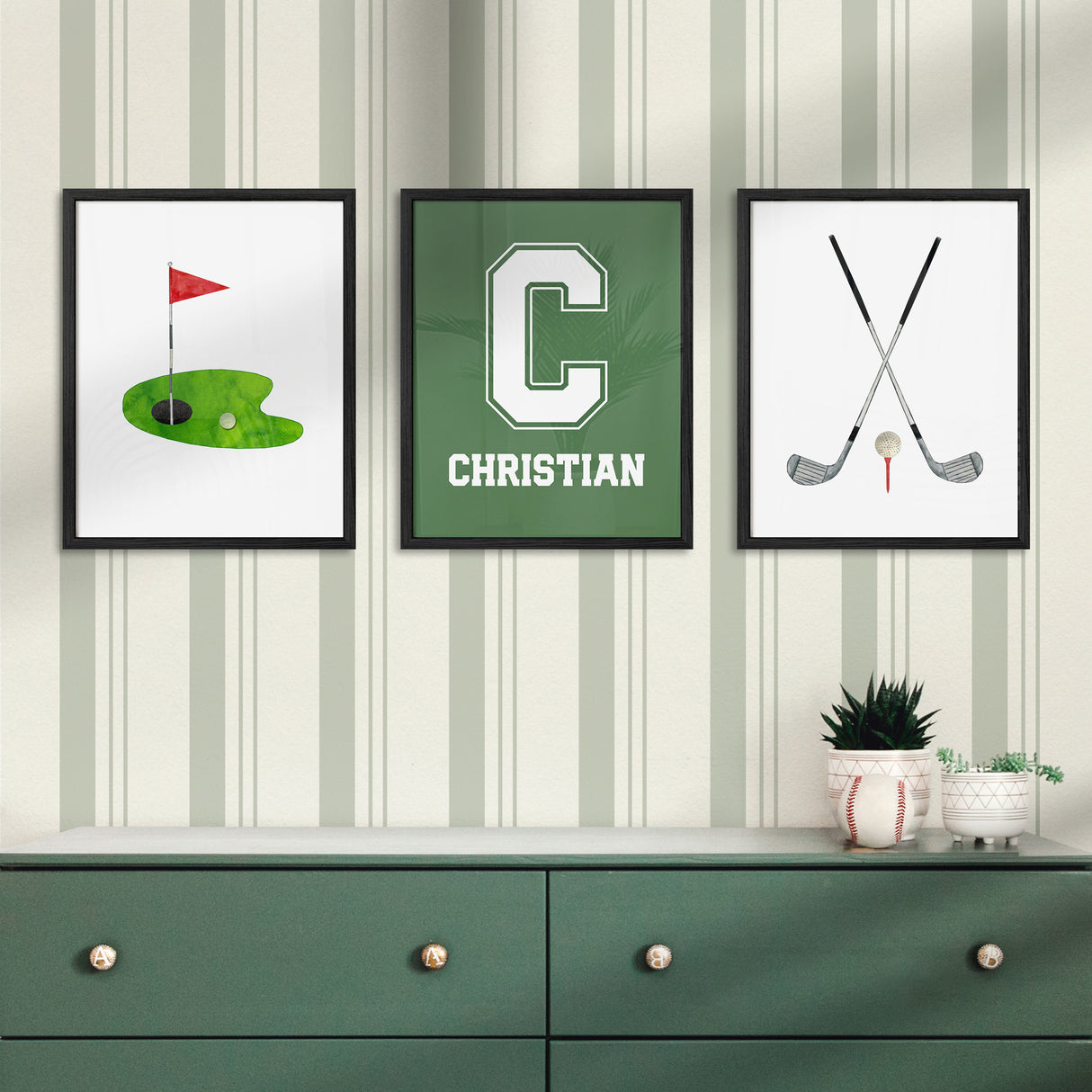 Custom Golf Wall Art – Personalized Name & Initial Print