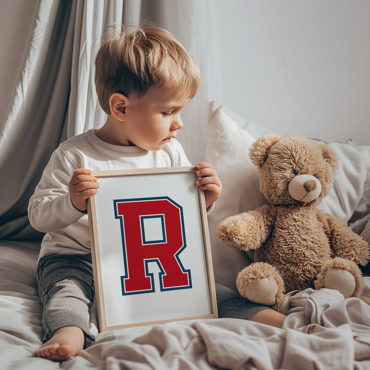 Custom Letter Art in Firetruck Red and Faded Navy – Personalized Kids' Decor