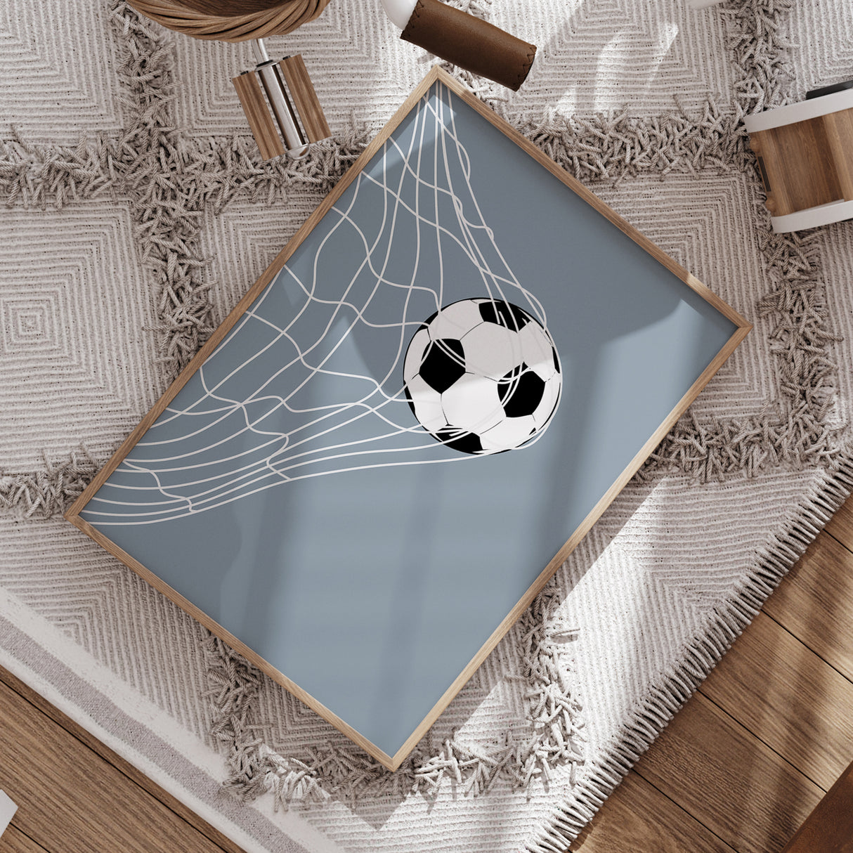 Soccer Goal Moment Nursery Wall Art – Minimalist Soccer Ball in Net