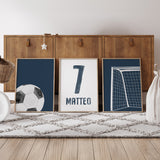 Soccer Faded Navy Watercolor - Set of 3 Posters