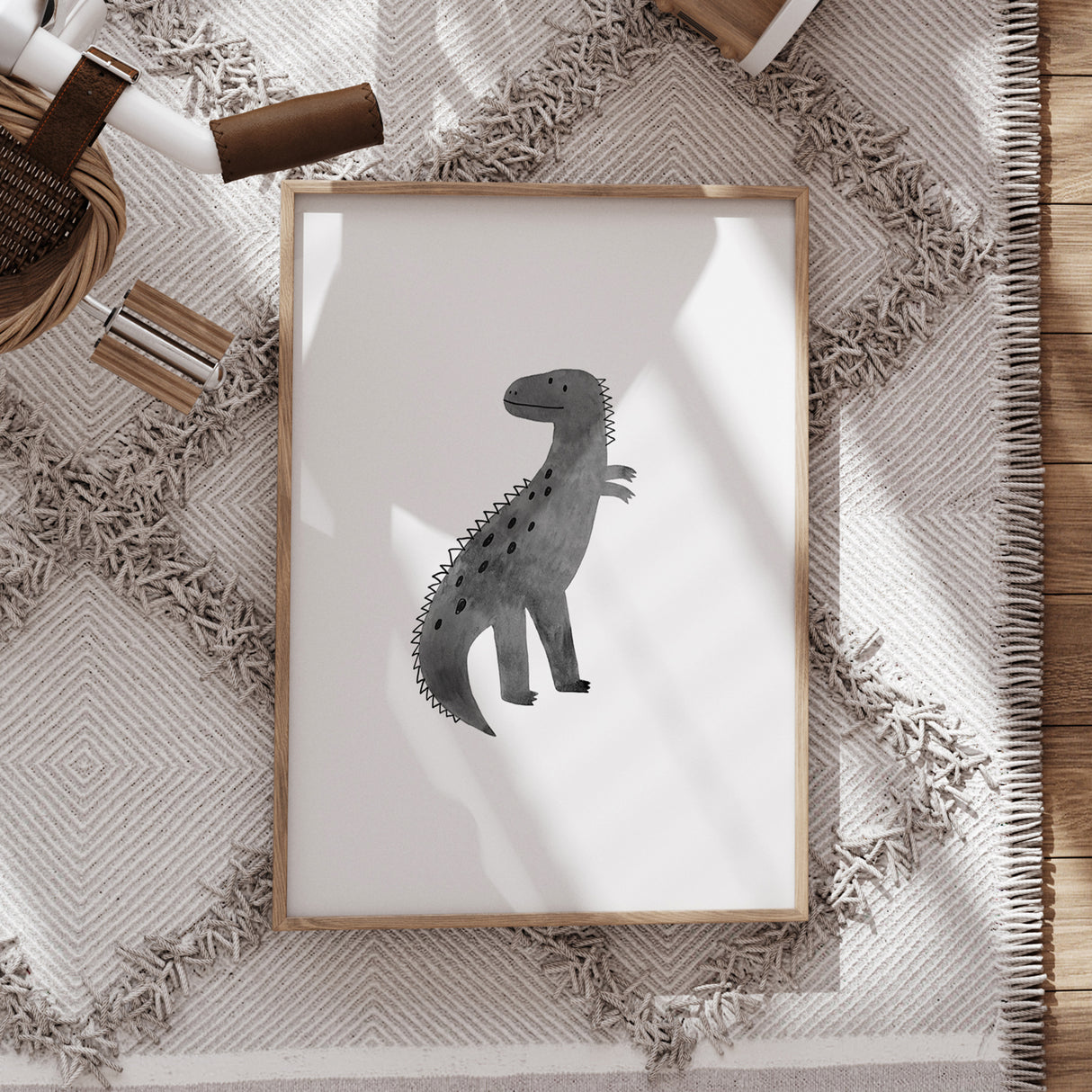 Monochrome Watercolor T-Rex Wall Art – Cute Dinosaur Poster