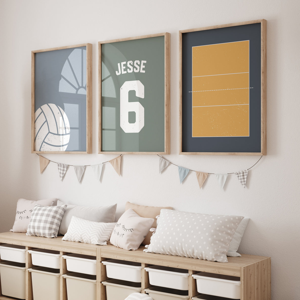 Set of 3 Volleyball Themed Wall Art - Personalized with Name and Number