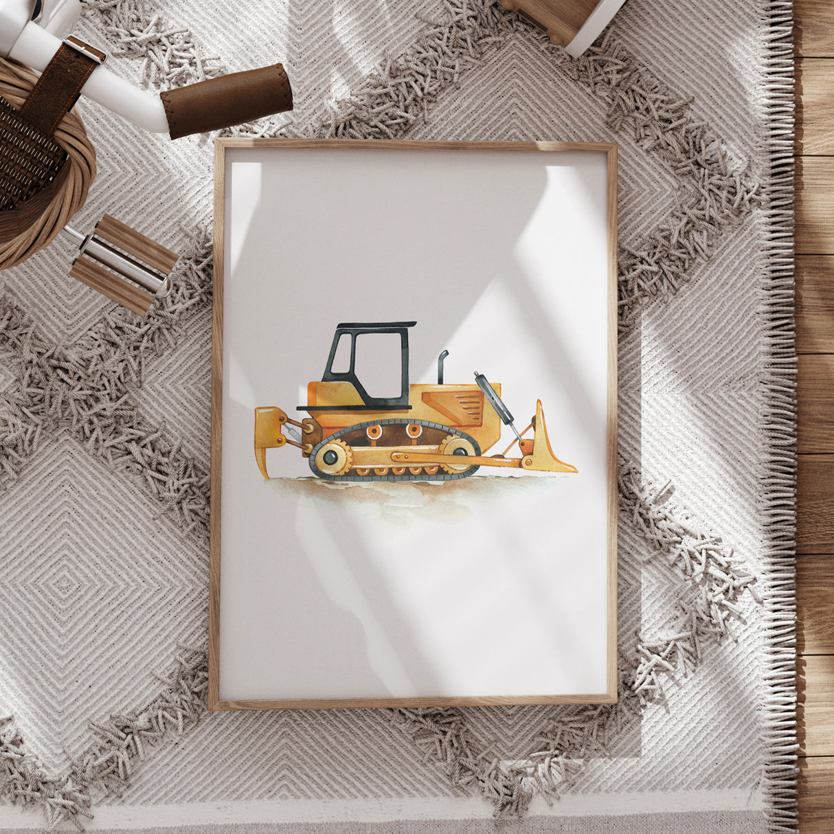 Yellow Bulldozer – Watercolor Construction Print for Kids' Rooms