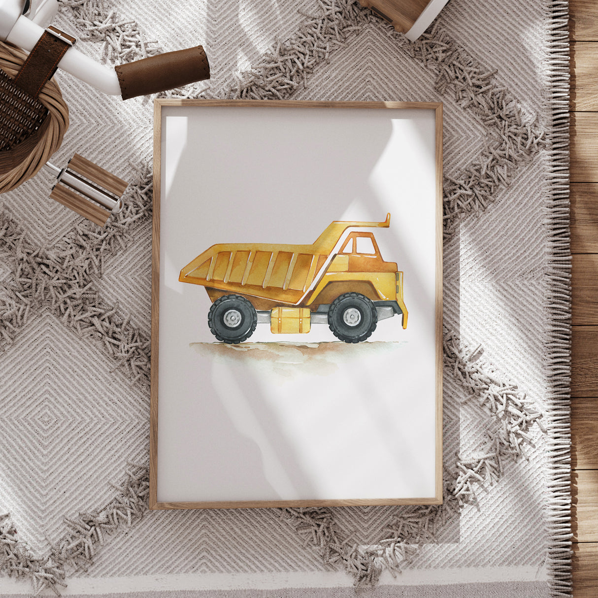 Yellow Dump Truck – Watercolor Construction Print for Kids’ Rooms