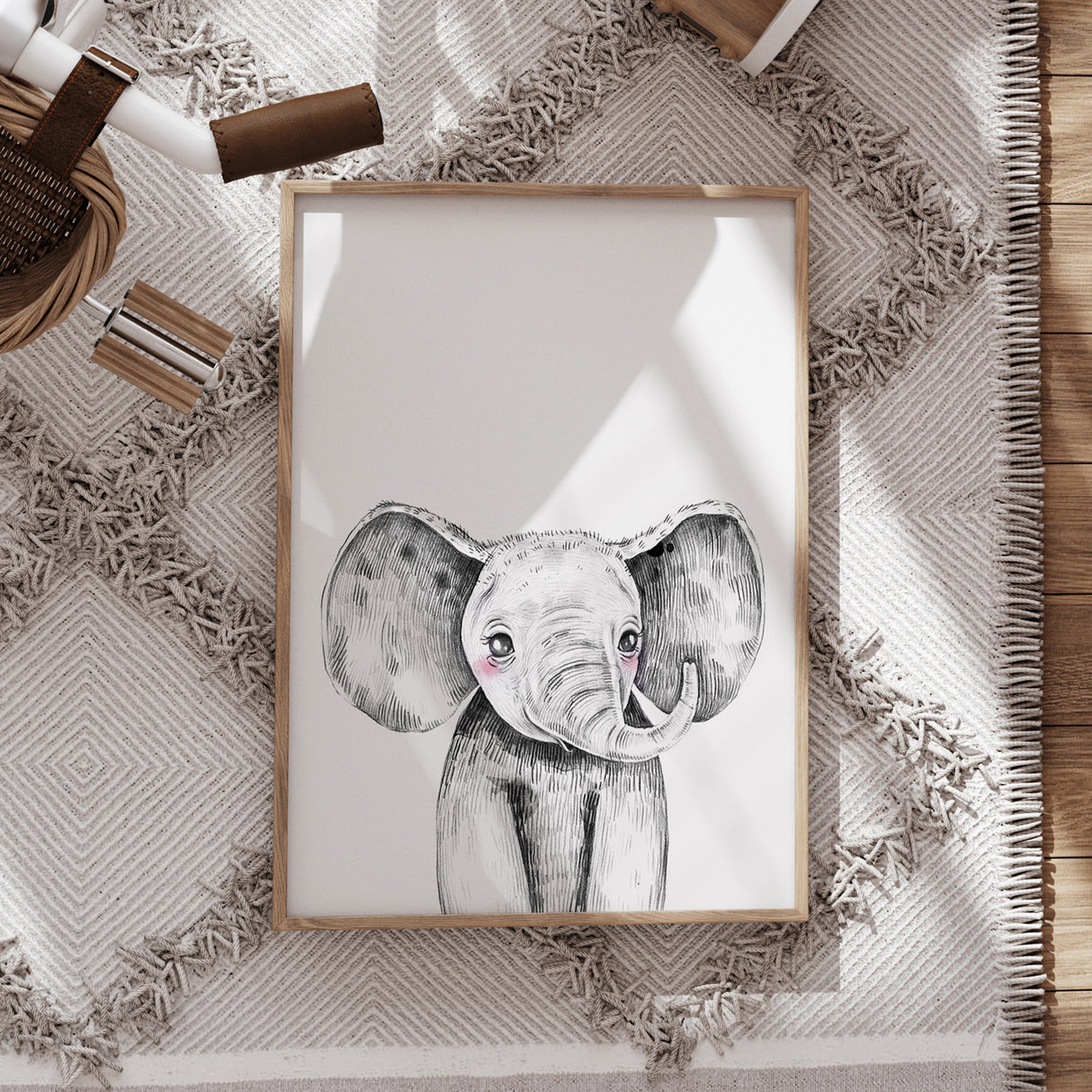 Baby Elephant Nursery Print – Safari Animal Wall Art for Kids' Room