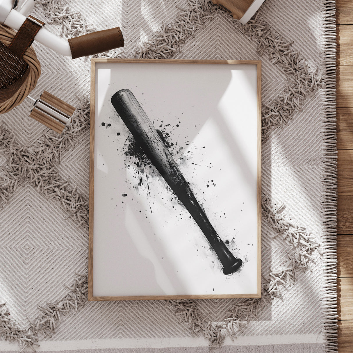 Black and White Baseball Bat Art Print – Sports Decor for Kids' Rooms