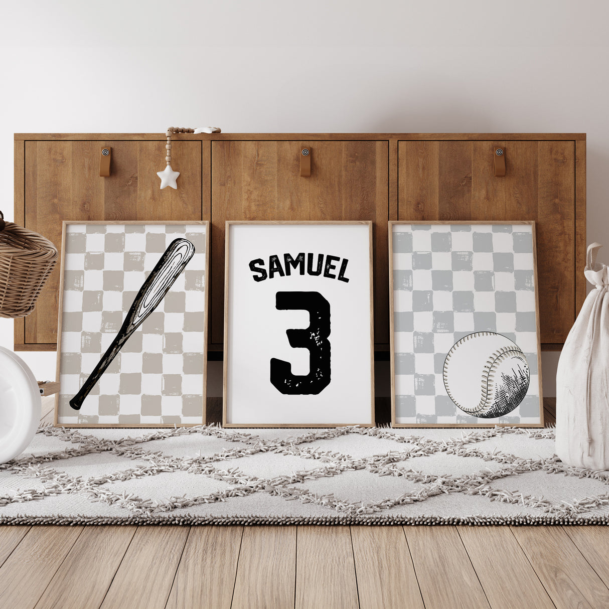 Baseball Oatmeal & Light Gray - Set of 3 Posters