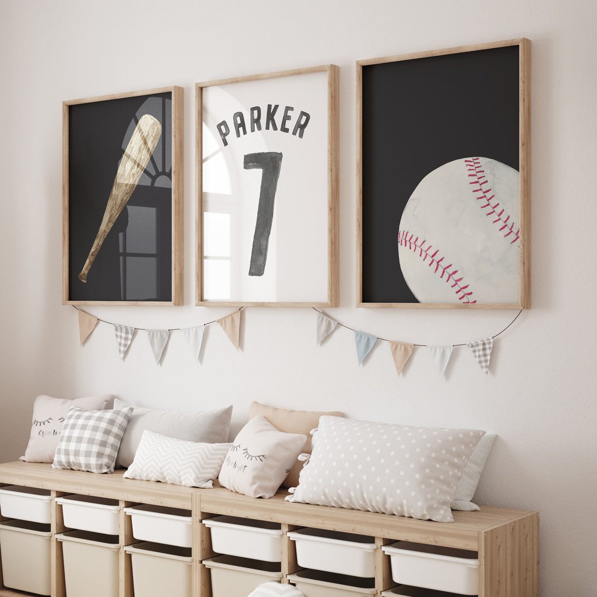 Baseball Faded Black Watercolor - Set of 3 Posters