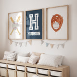 Personalized Baseball Navy - Set of 3 Posters