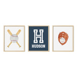 Baseball Wall Art Set – Custom Initial, Bats & Glove Prints - threeowlsnook