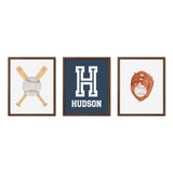 Baseball Wall Art Set – Custom Initial, Bats & Glove Prints - threeowlsnook
