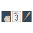 Baseball Wall Art Set – Custom Jersey, Ball & Bat Prints - Faded Navy - threeowlsnook