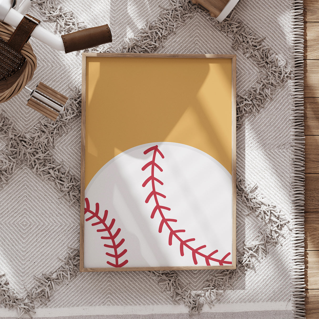 Baseball Wall Art Print – Mustard Background