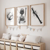 Custom Baseball Wall Art Set of 3 – Personalized Name & Number Sports Decor