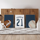 Football & Baseball Watercolor - Set of 3 Posters