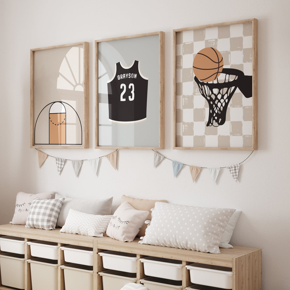 Basketball Oatmeal and Light Gray - Set of 3 Posters