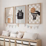 Basketball Oatmeal and Light Gray - Set of 3 Posters