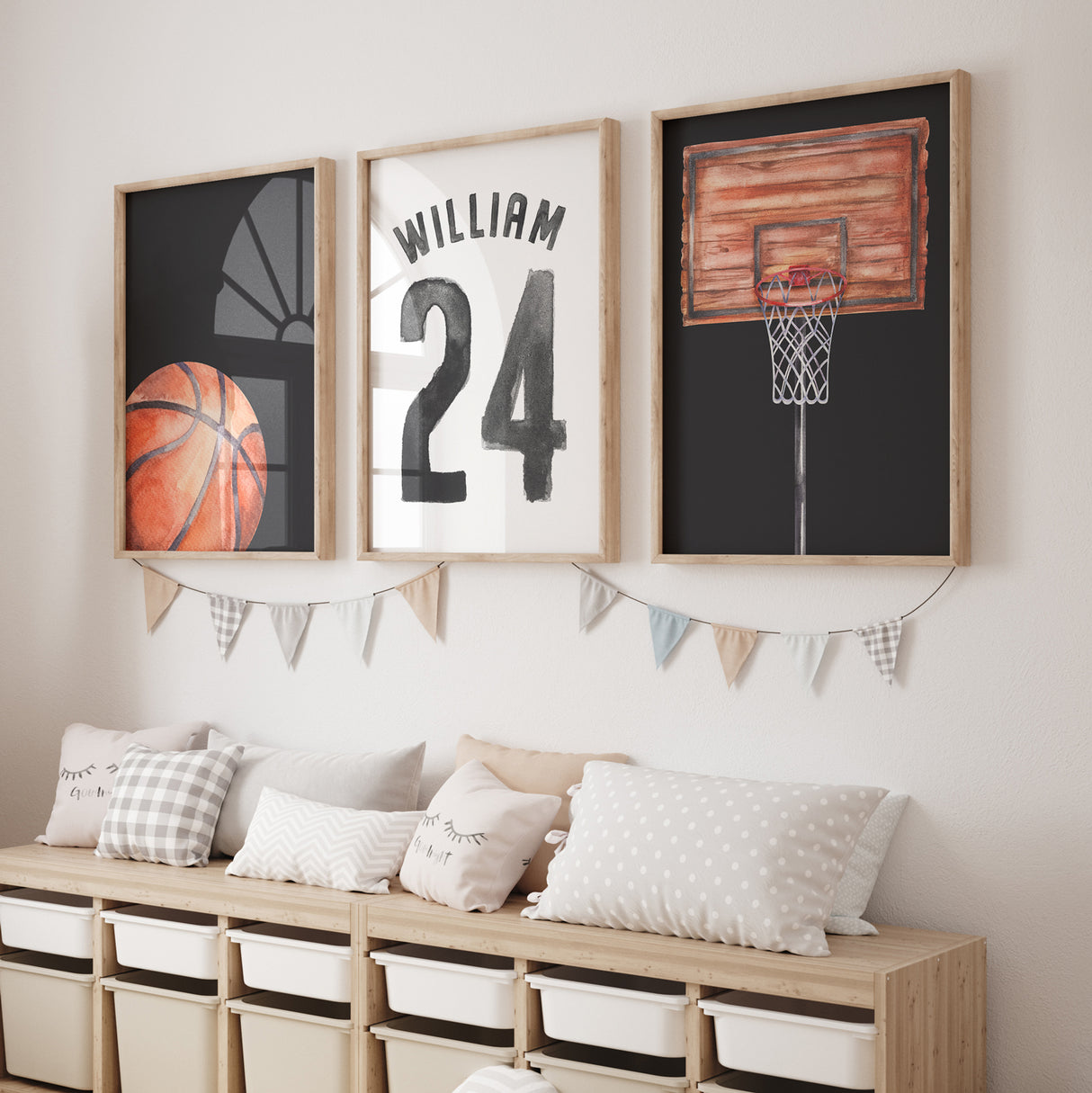 Basketball Watercolor SW Tricorn Black - Set of 3 Posters