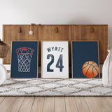 Basketball Navy Watercolor - Set of 3 Posters