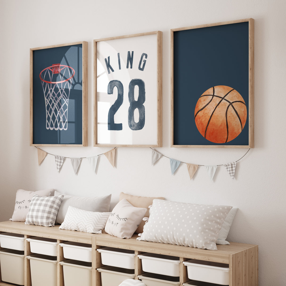 Basketball Navy Watercolor - Set of 3 Posters