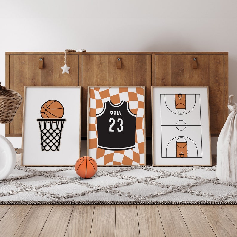 Basketball Checkerboard Pattern - Set of 3 Posters