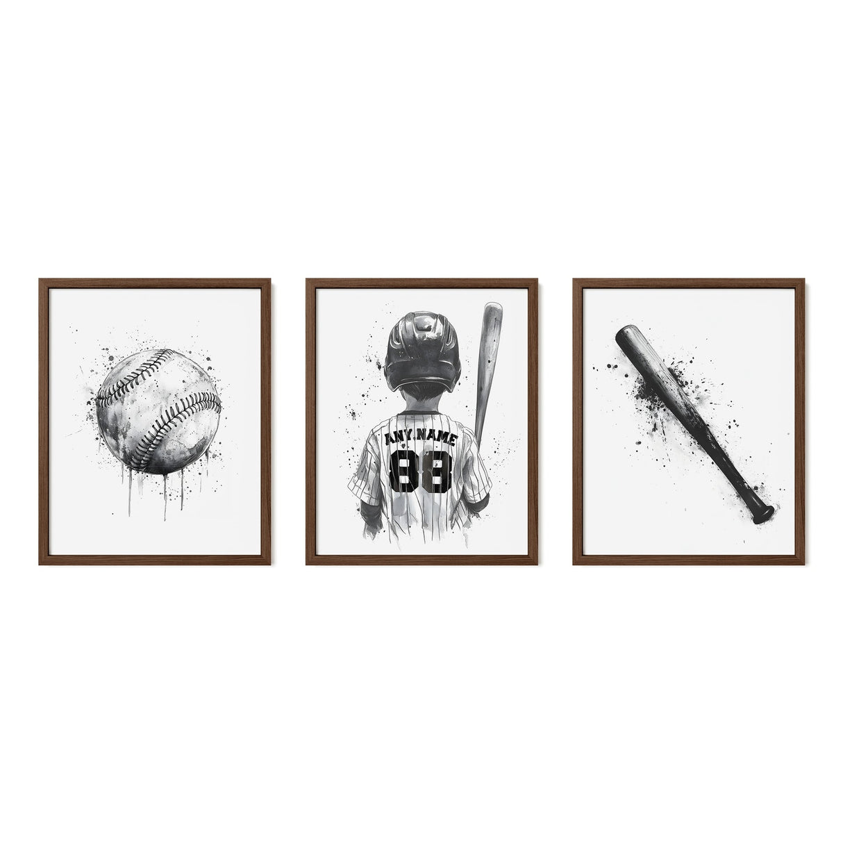 Black & White Baseball Wall Art – Custom Jersey, Ball & Bat Prints - threeowlsnook