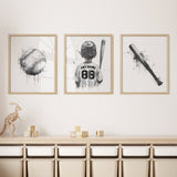Black & White Baseball Wall Art – Custom Jersey, Ball & Bat Prints - threeowlsnook