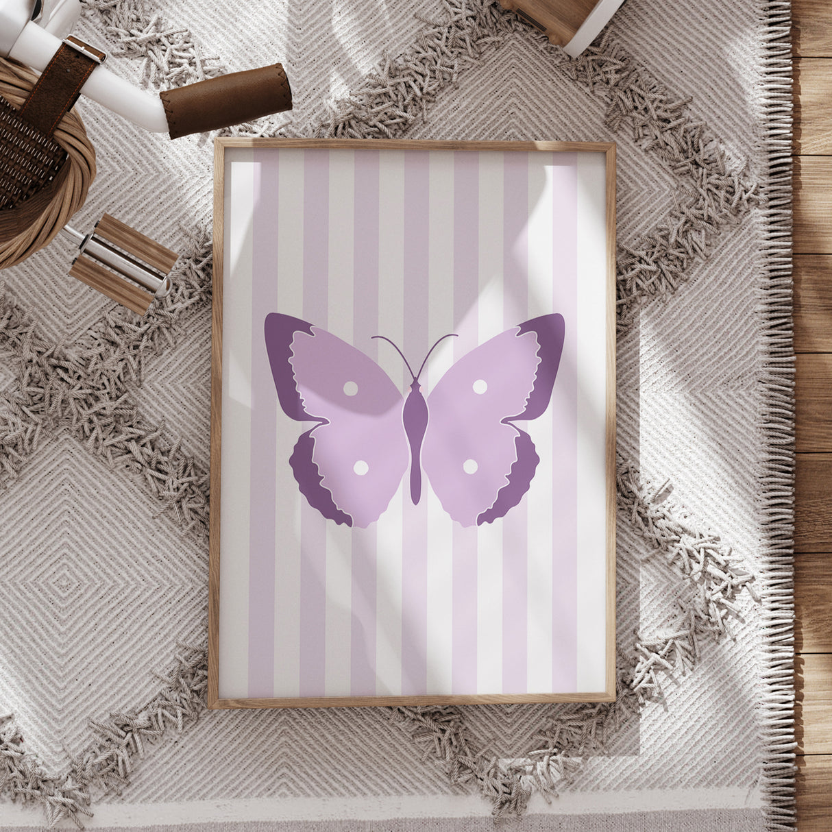 Purple Butterfly Wall Art – Striped Background