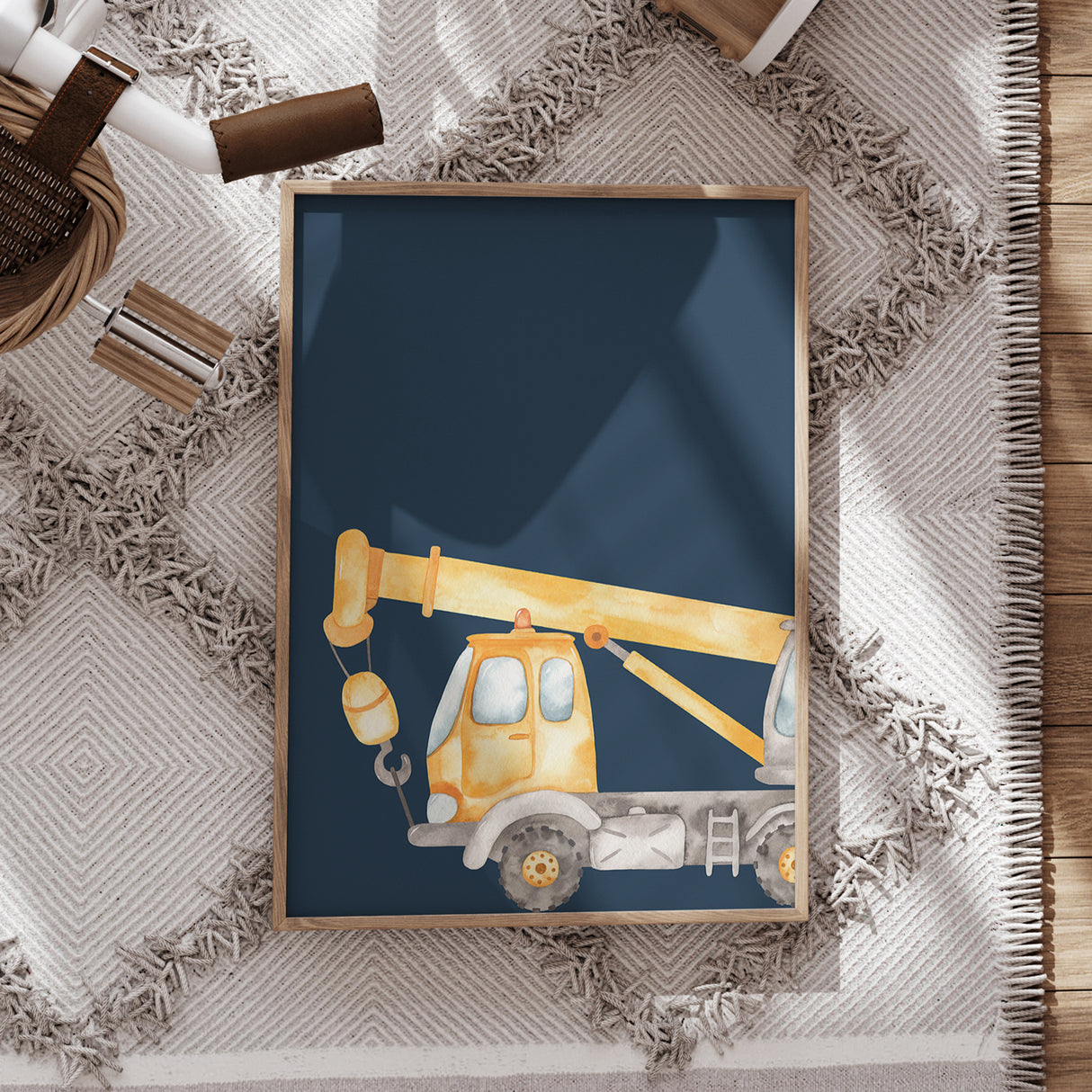 Crane Wall Art – Watercolor Construction Vehicle Design