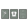 Custom Soccer Wall Art Set – Personalized Jersey, Goal & Playbook Prints - Muted Green - threeowlsnook
