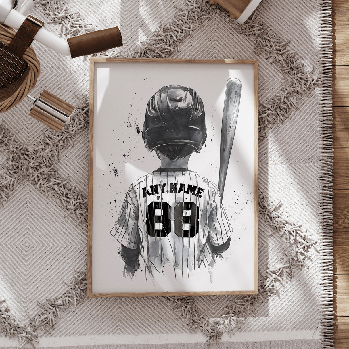 Custom Baseball Wall Art Set of 3 – Personalized Name & Number Sports Decor