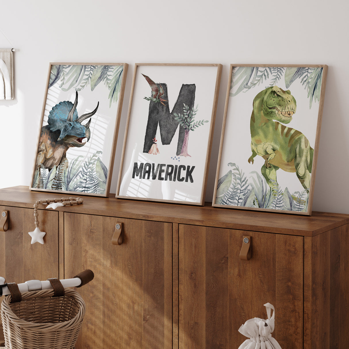 Triceratops & T-Rex Watercolor - Set of 3 Posters