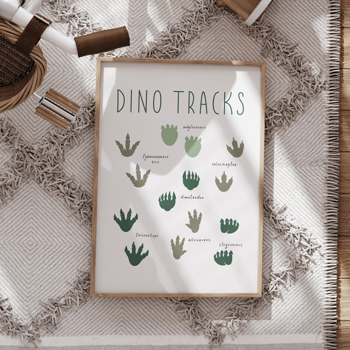 Dino Tracks Nursery Wall Art – Educational Print for Kids