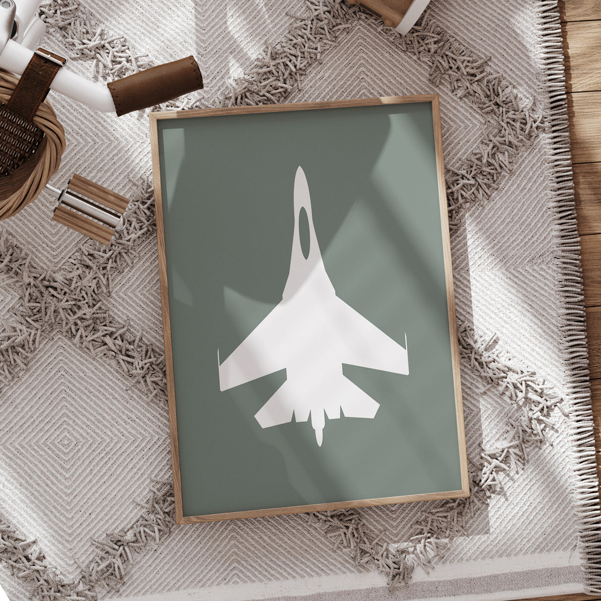 Modern Falcon Aircraft Nursery Wall Art – Muted Green Background