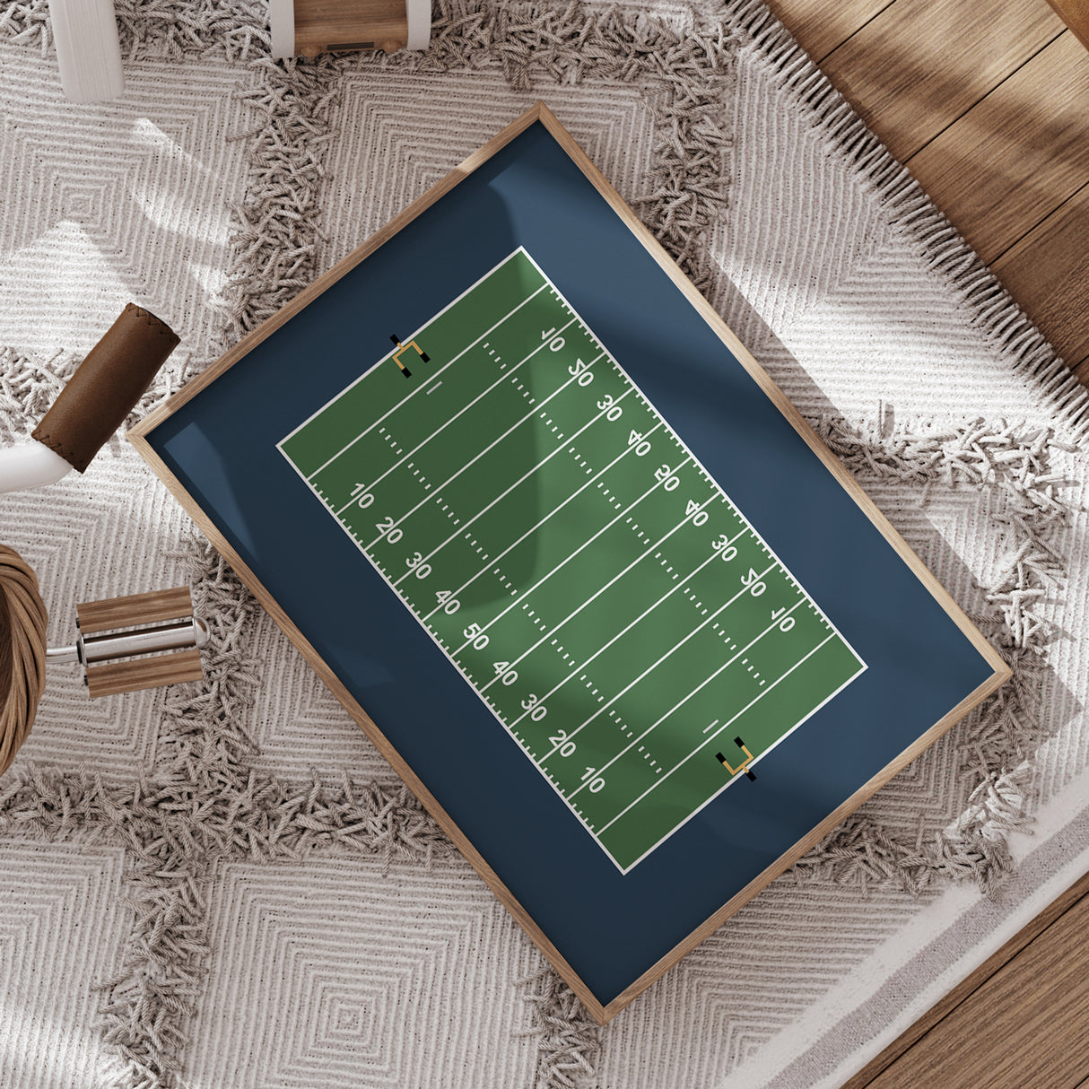 Football Field Wall Art – Green Field on Navy Background