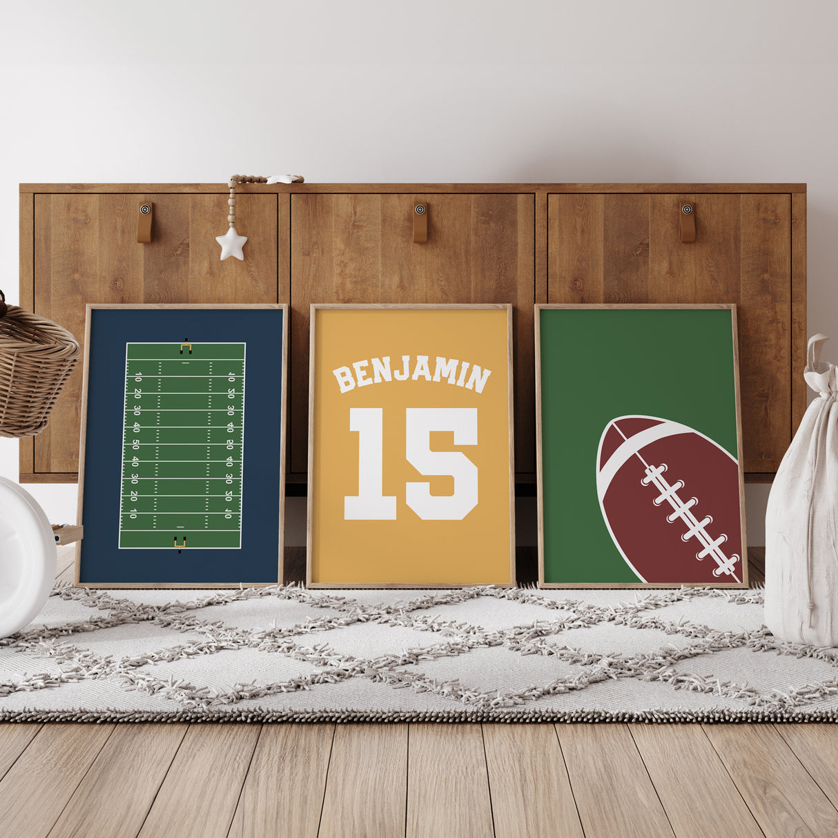 Personalized Football (Navy, Mustard, Green) - Set of 3 Posters