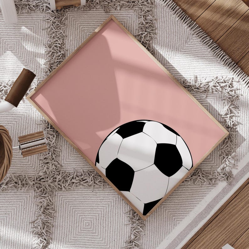 Soccer Ball Nursery Wall Art – Pink Background Sports Print